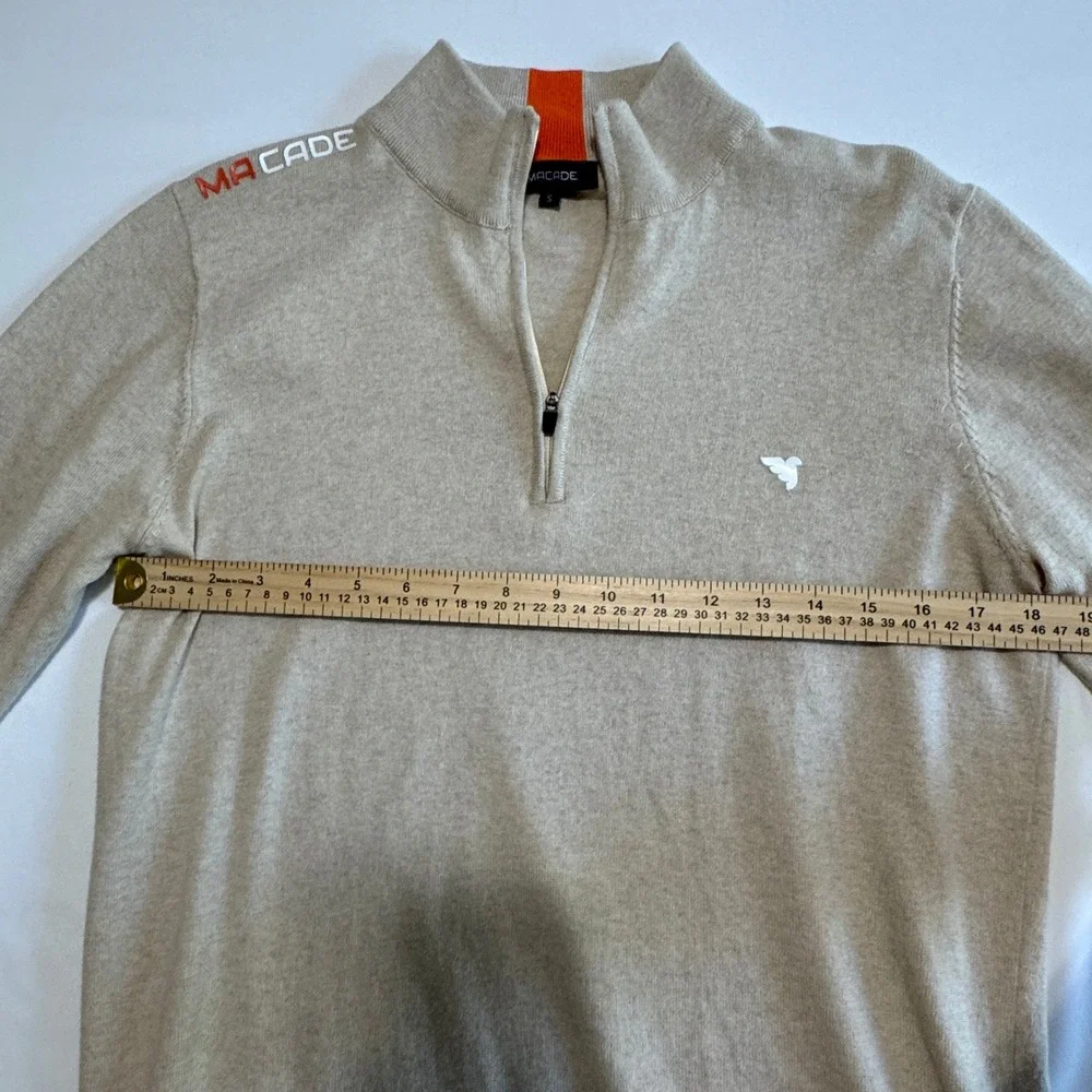 Macade Golf Bridge Merino Quarter Zip Mens Small Oatmeal Wool & Cashmere Blend